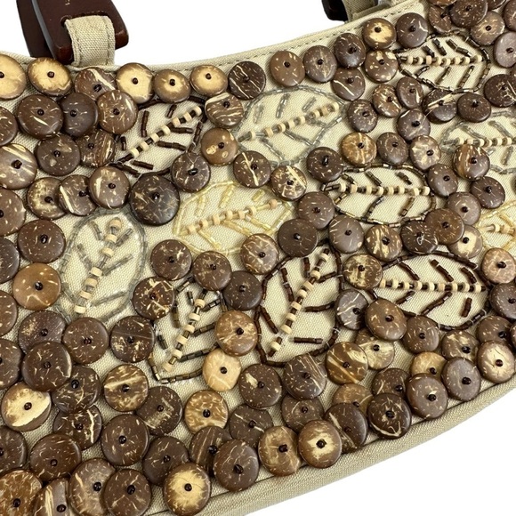 Coldwater Creek Buttons & Beads Canvas Handle Tan Handbag - Picture 2 of 7